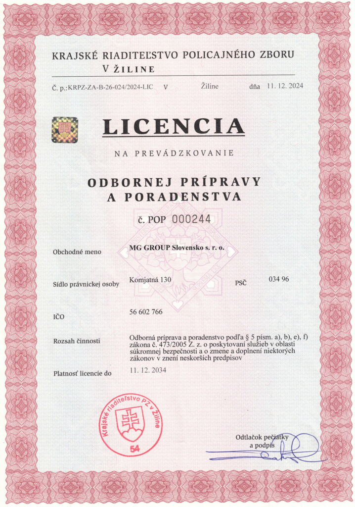 licencia odbornej pripravy a poradenstva